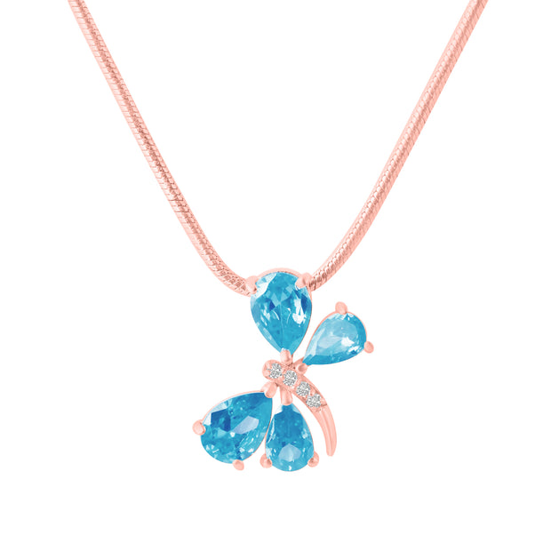 Blue Topaz Gemstone & Diamond Solid 14k Rose Gold Pendant