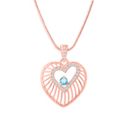 Blue Topaz Gemstone & Diamond Solid 14k Rose Gold Heart Pendant
