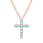 Blue Topaz Gemstone Solid 14k Rose Gold Cross Pendant