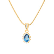 Blue Topaz Gemstone & Diamond Solid 14k Yellow Gold Pendant
