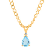 Blue Topaz Gemstone & Diamond Solid 14k Yellow Gold Pendant