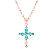 Blue Topaz Gemstone Solid 14k Rose Gold Cross Pendant