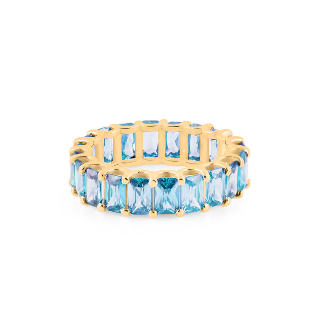 Blue Topaz Gemstone Solid 14k Yellow Gold Ring