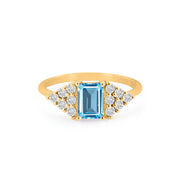 Blue Topaz Gemstone & Diamond Solid 14k Yellow Gold Ring