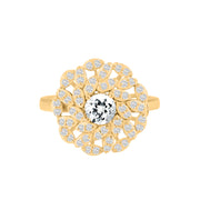 White Topaz Gemstone & Diamond Solid 14k Yellow Gold Ring