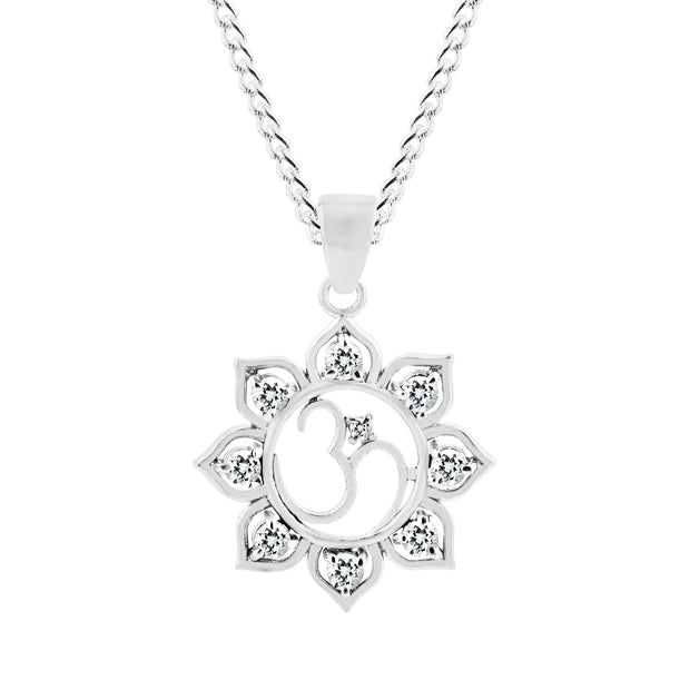 White Topaz Gemstone Solid 925 Sterling Silver OM Pendant