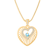 Blue Topaz Gemstone & Diamond Solid 14k Yellow Gold Heart Pendant