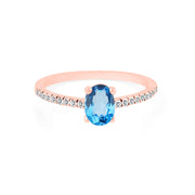 Blue Topaz Gemstone & Diamond Solid 14k Rose Gold Ring