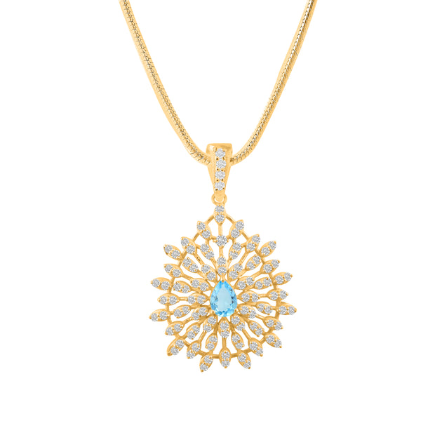 Blue Topaz Gemstone Solid 14k Yellow Gold Pendant