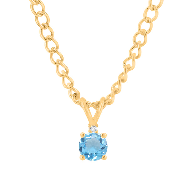 Blue Topaz Gemstone & Diamond Solid 14k Yellow Gold Pendant