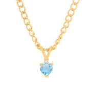 Blue Topaz Gemstone & Diamond Solid 14k Yellow Gold Pendant