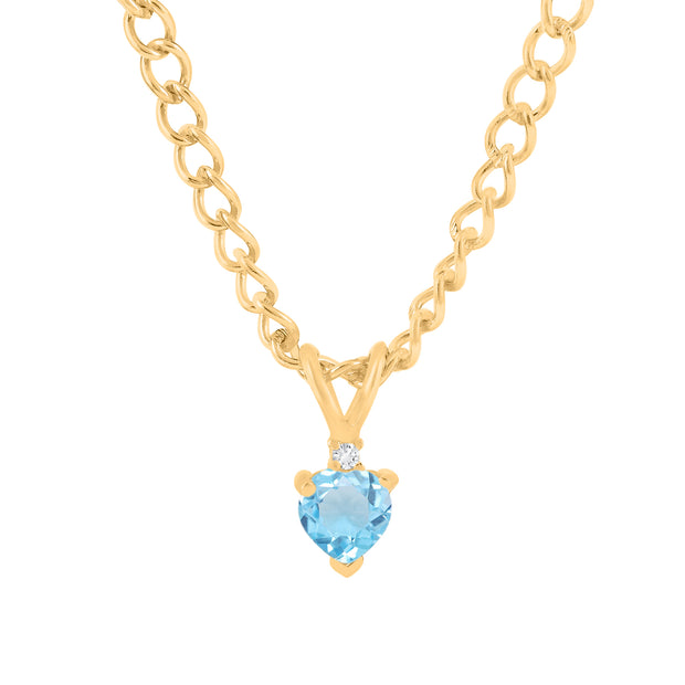 Blue Topaz Gemstone & Diamond Solid 14k Yellow Gold Pendant