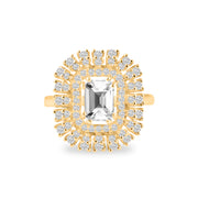 White Topaz Gemstone & Diamond Solid 14k Yellow Gold Ring