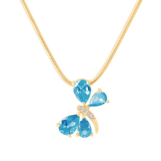 Blue Topaz Gemstone & Diamond Solid 14k Yellow Gold Pendant