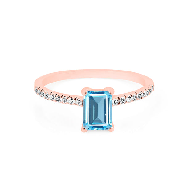 Blue Topaz & Diamond Gemstone Solid 14k Rose Gold Ring