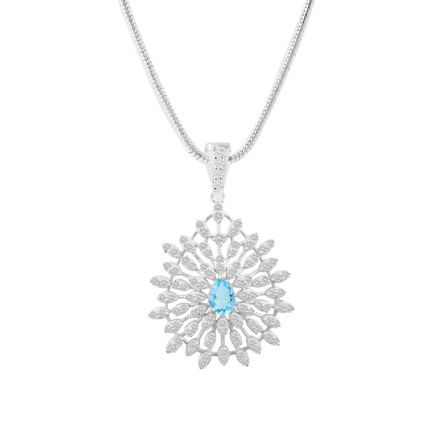 Blue Topaz Gemstone Solid 925 Sterling Silver Pendant