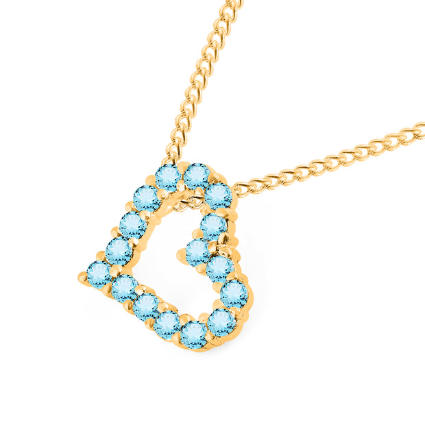 Blue Topaz Gemstone Solid 14k Yellow Gold Heart Pendant