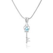 Blue Topaz Gemstone & Diamond Solid 925 Sterling Silver Pendant