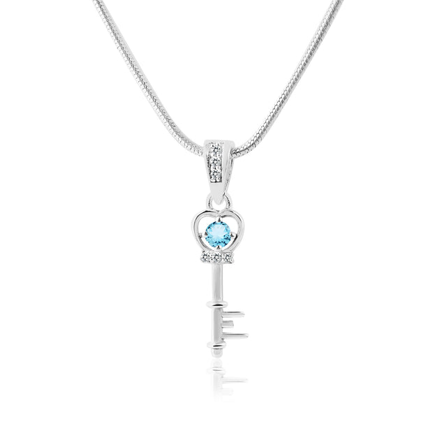 Blue Topaz Gemstone & Diamond Solid 925 Sterling Silver Pendant