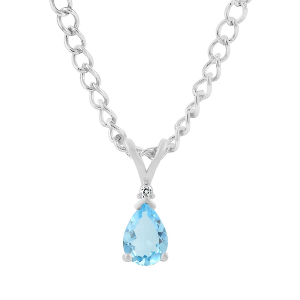 Blue Topaz Gemstone & Diamond Solid 14k White Gold Pendant