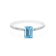 Blue Topaz & Diamond Gemstone Solid 14k White Gold Ring