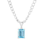 Blue Topaz Gemstone & Diamond Solid 14k White Gold Pendant