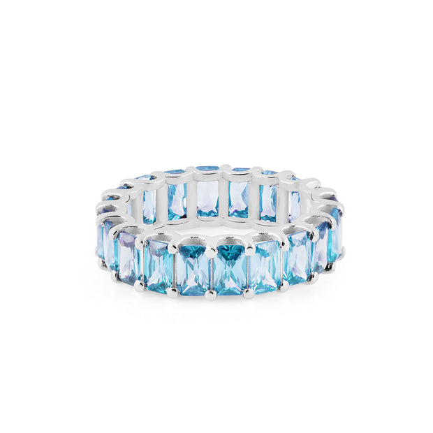 Blue Topaz Gemstone Solid 14k White Gold Ring