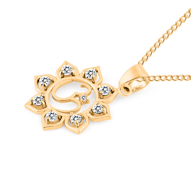 White Topaz Gemstone Solid 14k Yellow Gold OM Pendant