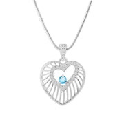Blue Topaz Gemstone & Diamond Solid 925 Sterling Silver Pendant