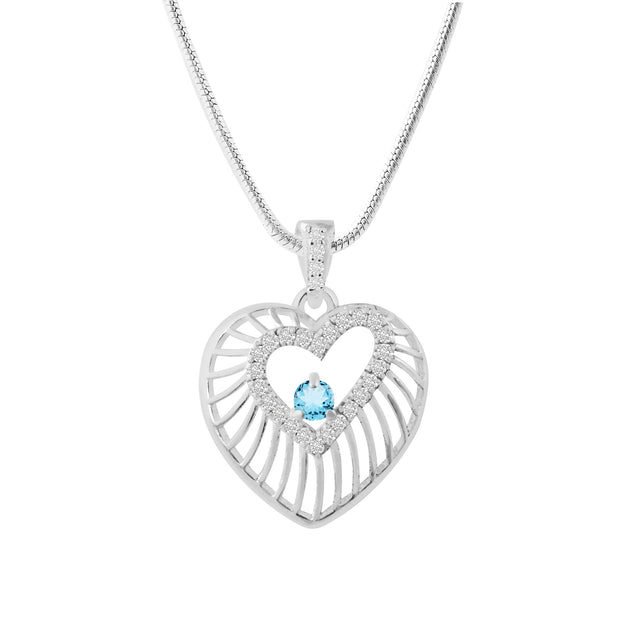 Blue Topaz Gemstone & Diamond Solid 925 Sterling Silver Pendant
