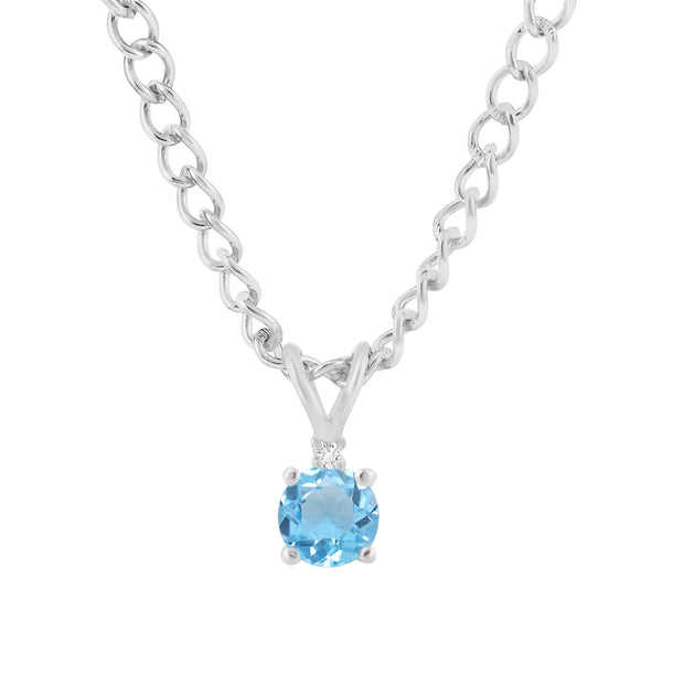 Blue Topaz Gemstone & Diamond Solid 14k White Gold Pendant