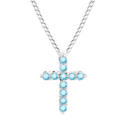 Blue Topaz Gemstone Solid 925 Sterling Silver Cross Pendant