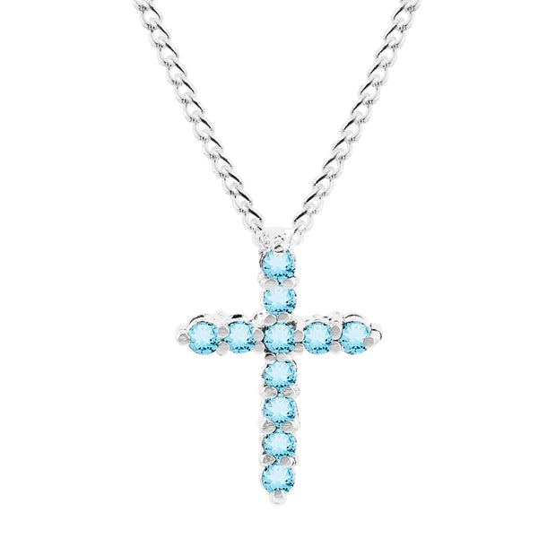Blue Topaz Gemstone Solid 925 Sterling Silver Cross Pendant