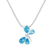 Blue Topaz Gemstone & Diamond Solid 925 Sterling Silver Pendant