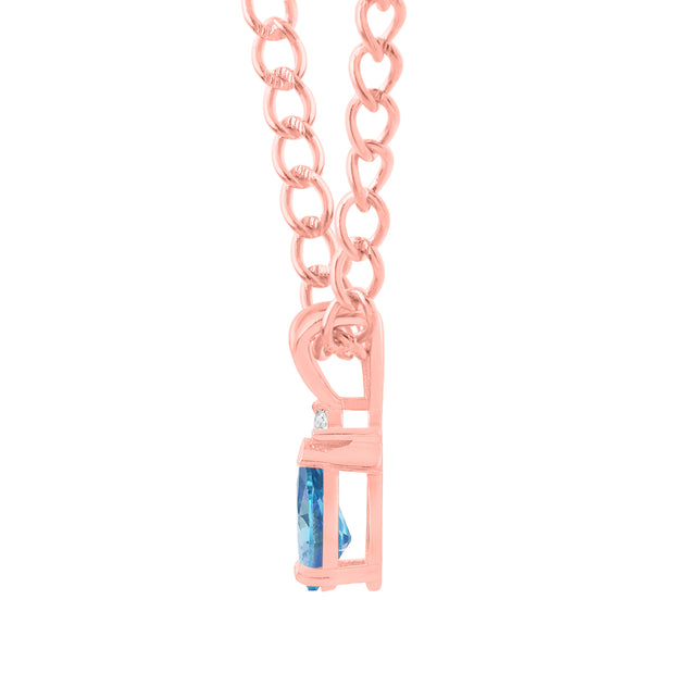 Blue Topaz Gemstone & Diamond Solid 14k Rose Gold Pendant