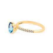 Blue Topaz Gemstone & Diamond Solid 14k Yellow Gold Ring