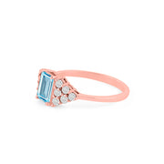 Blue Topaz Gemstone & Diamond Solid 14k Rose Gold Ring