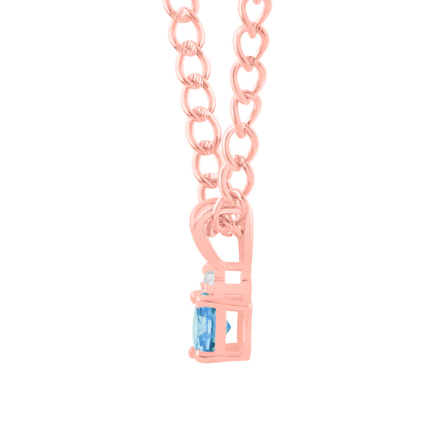Blue Topaz Gemstone & Diamond Solid 14k Rose Gold Pendant