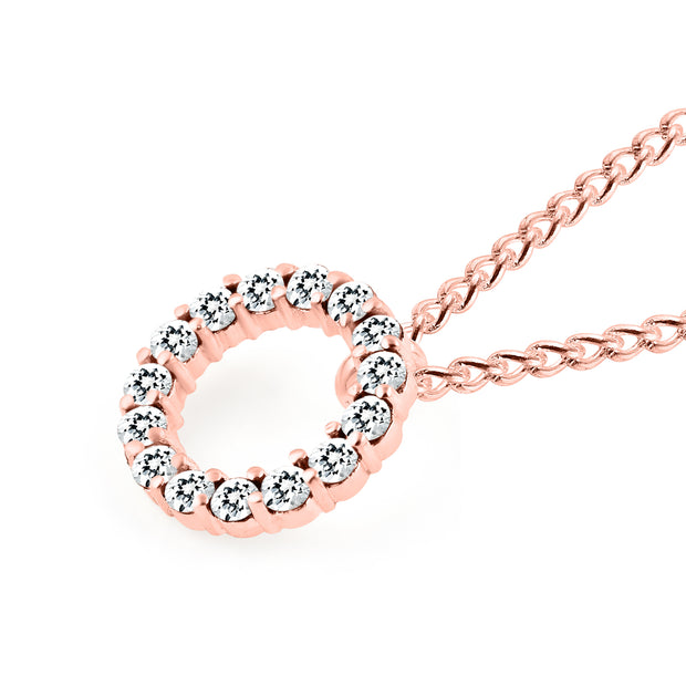 White Topaz Gemstone Solid 14k Rose Gold Round Ring Pendant