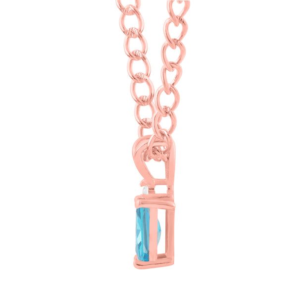Blue Topaz Gemstone & Diamond Solid 14k Rose Gold Pendant