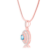 Blue Topaz Gemstone Solid 14k Rose Gold Pendant