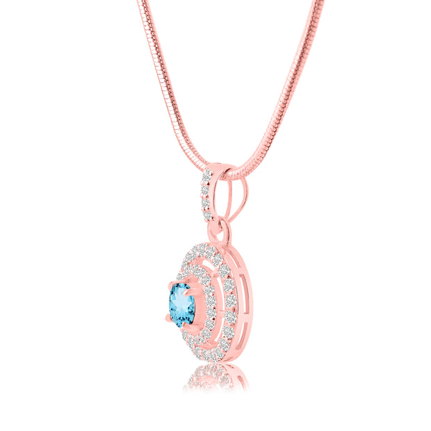 Blue Topaz Gemstone Solid 14k Rose Gold Pendant