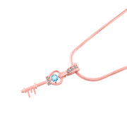 Blue Topaz Gemstone & Diamond Solid 14k Rose Gold Key Pendant
