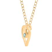 Blue Topaz Gemstone Solid 14k Yellow Gold Heart Pendant