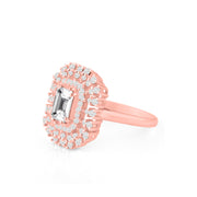 White Topaz Gemstone & Diamond Solid 14k Rose Gold Ring