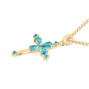 Blue Topaz Gemstone Solid 14k Yellow Gold Cross Pendant