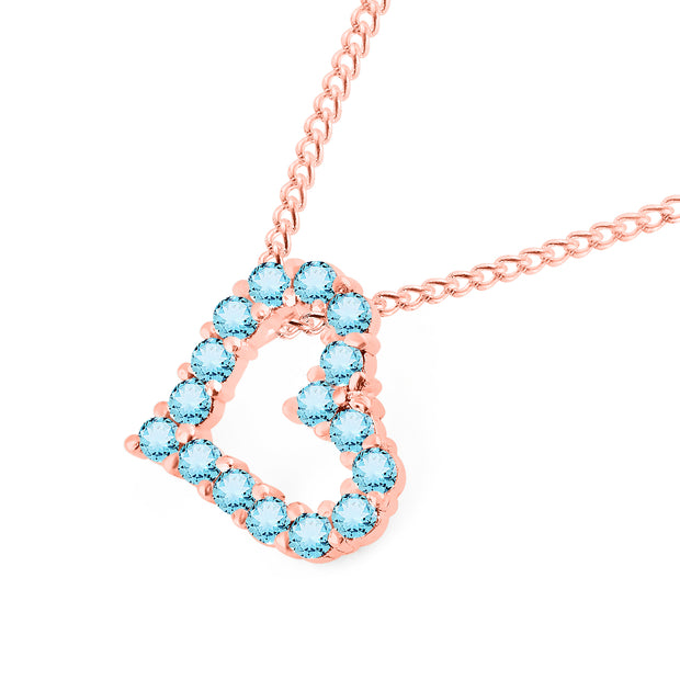 Blue Topaz Gemstone Solid 14k Rose Gold Heart Pendant