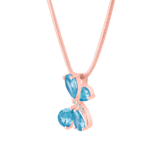 Blue Topaz Gemstone & Diamond Solid 14k Rose Gold Pendant