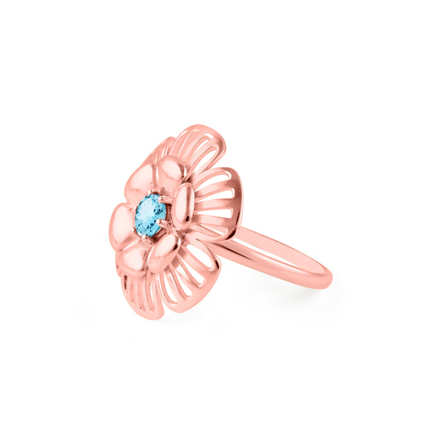 Blue Topaz Gemstone Solid 14k Rose Gold Ring