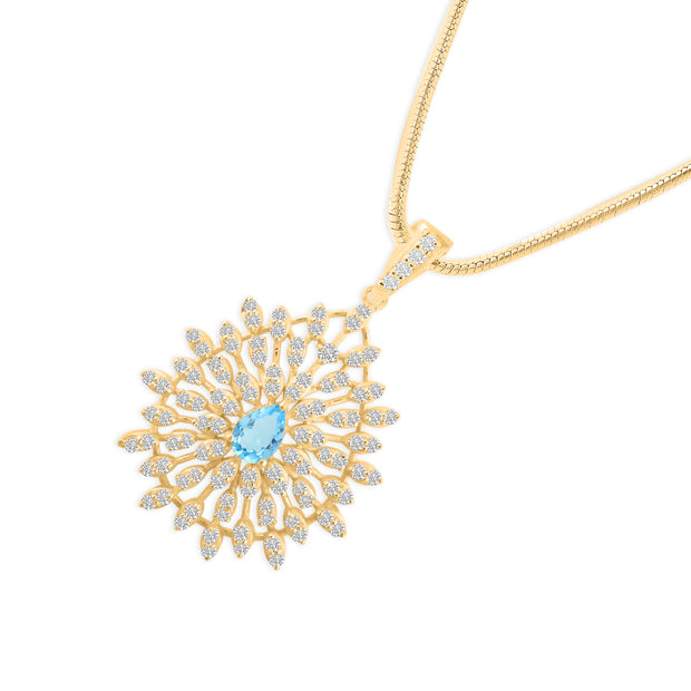 Blue Topaz Gemstone Solid 14k Yellow Gold Pendant